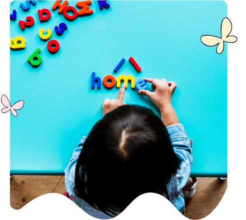 Child learning with letters